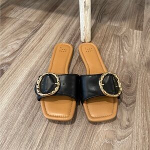 a new day Black and Tan Sandals with Gold Buckle